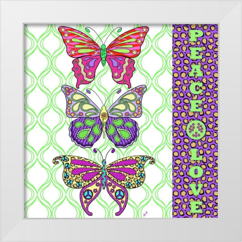 Peace and Love Butterflies White Modern Wood Framed Art Print by Metz, Andi
