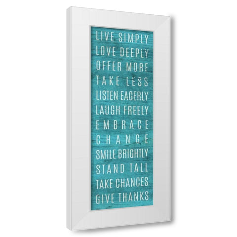 Live Simply Teal White Modern Wood Framed Art Print by SD Graphics Studio