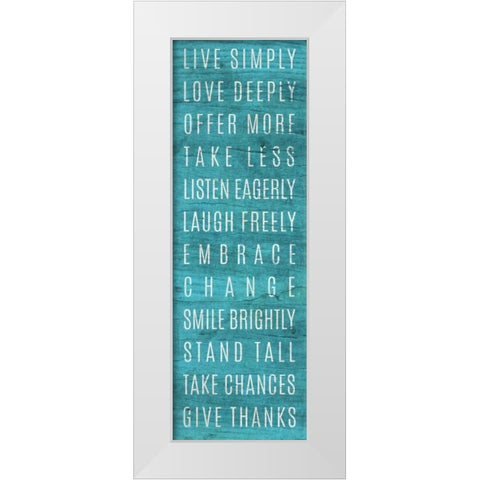 Live Simply Teal White Modern Wood Framed Art Print by SD Graphics Studio