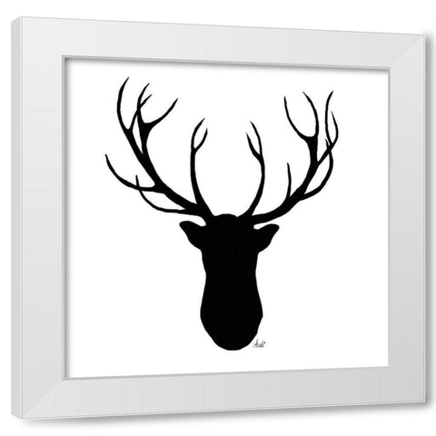 Deer Head Silhouette White Modern Wood Framed Art Print by Metz, Andi