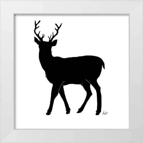 Deer Silhouette White Modern Wood Framed Art Print by Metz, Andi