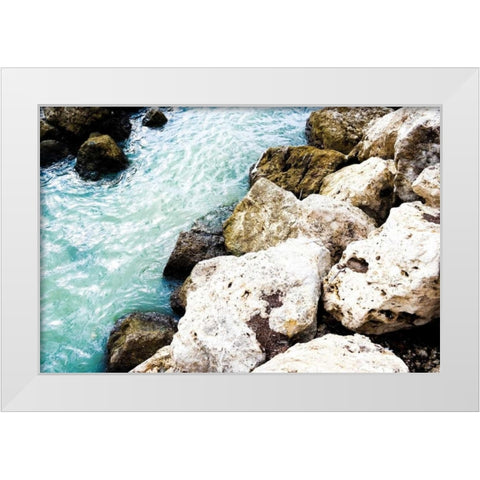 Blue By The Rocks White Modern Wood Framed Art Print by Acosta