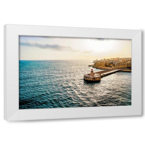 Lighthouse Village White Modern Wood Framed Art Print by Acosta