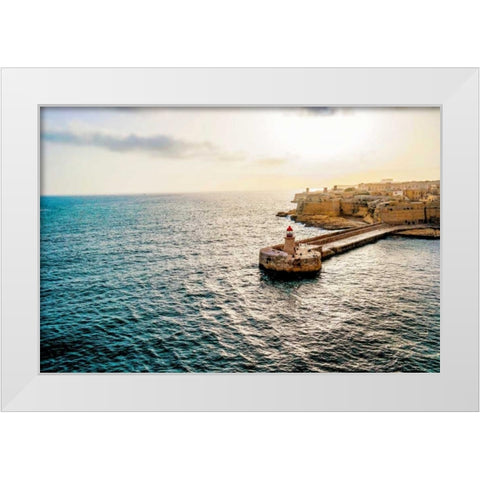 Lighthouse Village White Modern Wood Framed Art Print by Acosta