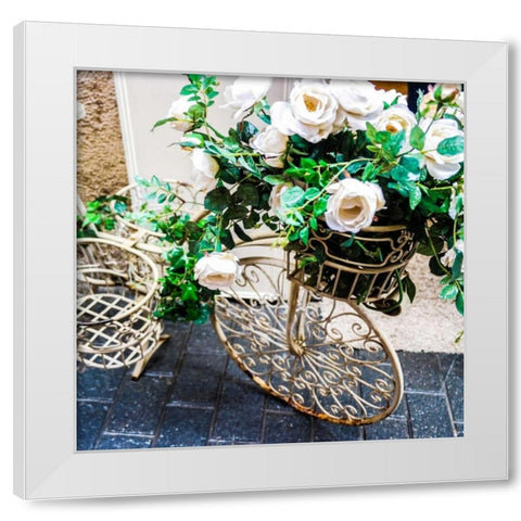 Flower Bike Square White Modern Wood Framed Art Print by Acosta