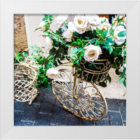 Flower Bike Square White Modern Wood Framed Art Print by Acosta