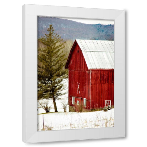 Red Barn House White Modern Wood Framed Art Print by Poynter, Kelly