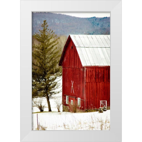 Red Barn House White Modern Wood Framed Art Print by Poynter, Kelly