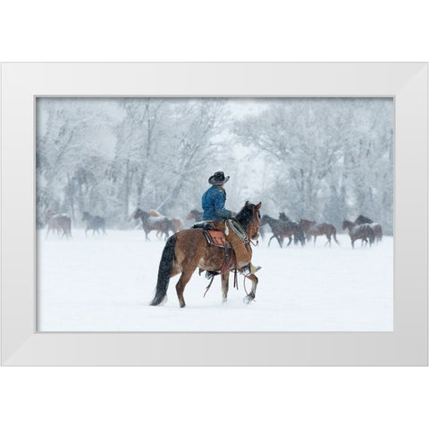 Wrangler In The Snow White Modern Wood Framed Art Print by Walker, Carol