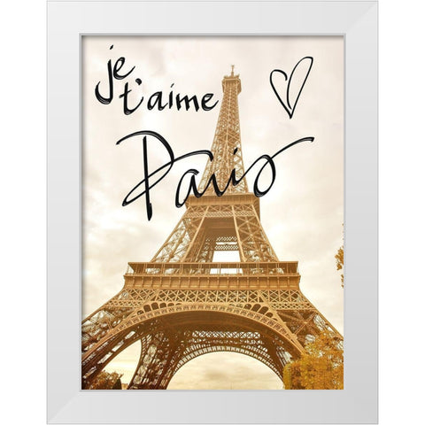 Je taime Paris White Modern Wood Framed Art Print by Navas, Emily