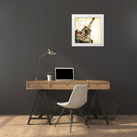 Paris je T aime Border White Modern Wood Framed Art Print by Navas, Emily