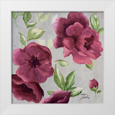 Gray and Plum Florals I White Modern Wood Framed Art Print by Pinto, Patricia