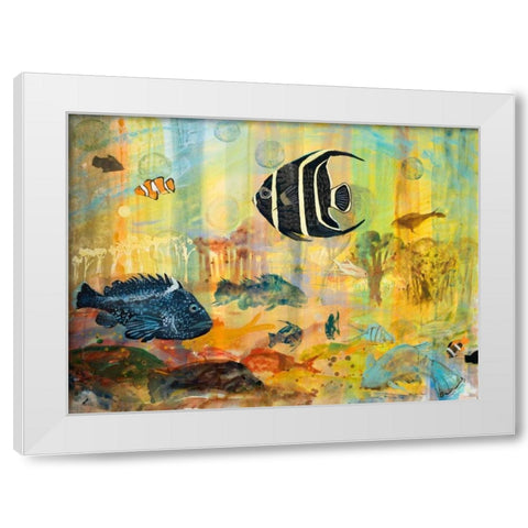 Fishes White Modern Wood Framed Art Print by Maria, Robin