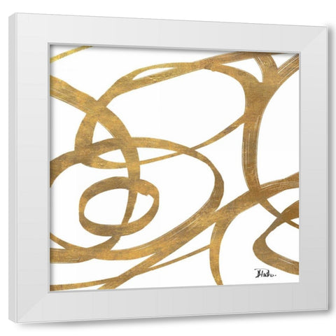 Golden Swirls Square I White Modern Wood Framed Art Print by Pinto, Patricia
