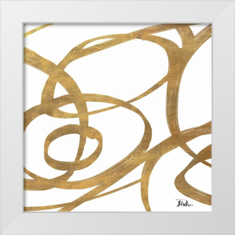 Golden Swirls Square Border I White Modern Wood Framed Art Print by Pinto, Patricia