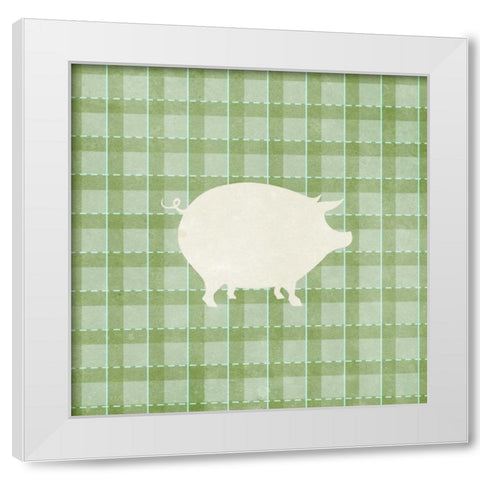 Farm Pig on Plaid White Modern Wood Framed Art Print by Medley, Elizabeth