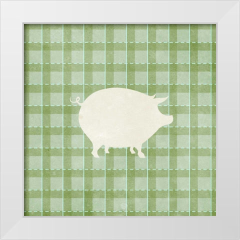 Farm Pig on Plaid White Modern Wood Framed Art Print by Medley, Elizabeth