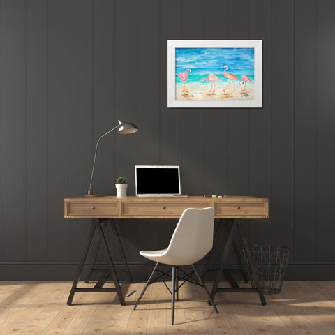 Flamingo Beach White Modern Wood Framed Art Print by DeRice, Julie