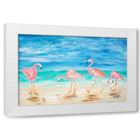 Flamingo Beach White Modern Wood Framed Art Print by DeRice, Julie