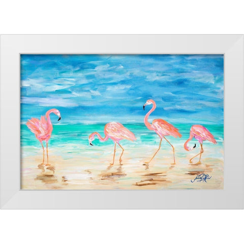 Flamingo Beach White Modern Wood Framed Art Print by DeRice, Julie