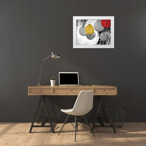 Lanterns Border White Modern Wood Framed Art Print by Peck, Gail