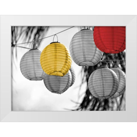 Lanterns Border White Modern Wood Framed Art Print by Peck, Gail