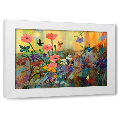 Pink Poppies in Paradise White Modern Wood Framed Art Print by Maria, Robin