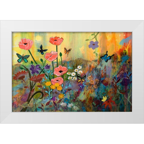 Pink Poppies in Paradise White Modern Wood Framed Art Print by Maria, Robin