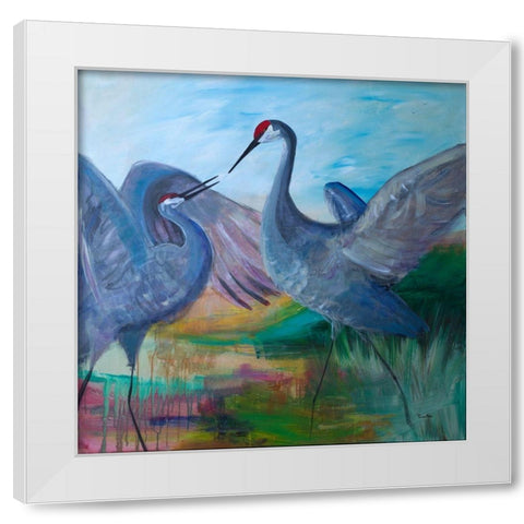 Sandhill Cranes White Modern Wood Framed Art Print by Maria, Robin