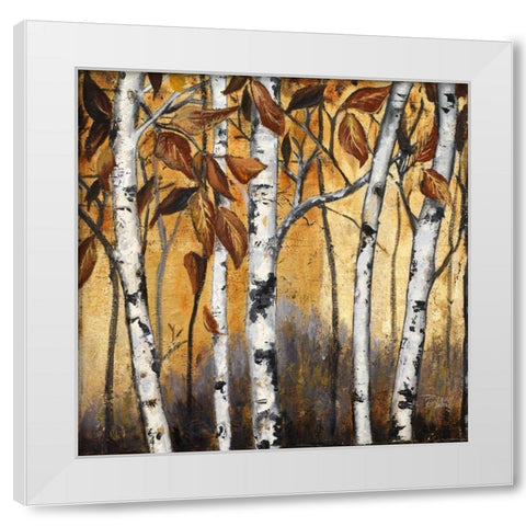 Birchwood Trees on Gold I White Modern Wood Framed Art Print by Pinto, Patricia