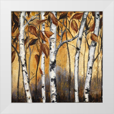 Birchwood Trees on Gold I White Modern Wood Framed Art Print by Pinto, Patricia