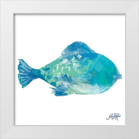 Watercolor Fish in Teal II White Modern Wood Framed Art Print by DeRice, Julie