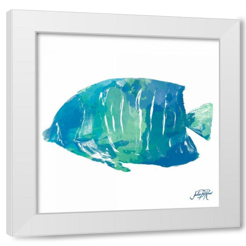 Watercolor Fish in Teal IV White Modern Wood Framed Art Print by DeRice, Julie