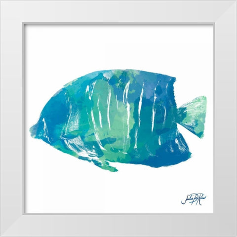 Watercolor Fish in Teal IV White Modern Wood Framed Art Print by DeRice, Julie