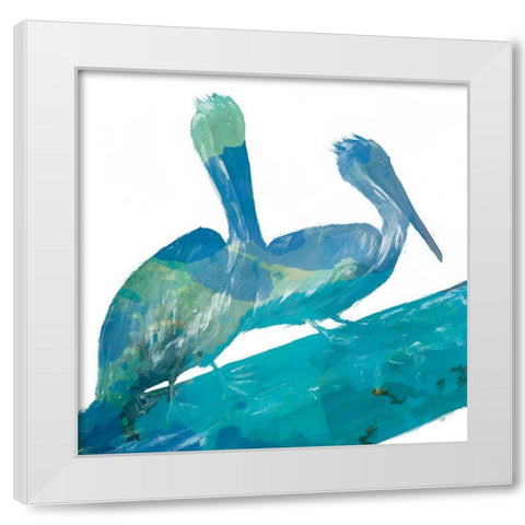 Watercolor Pelican Square 11 White Modern Wood Framed Art Print by DeRice, Julie