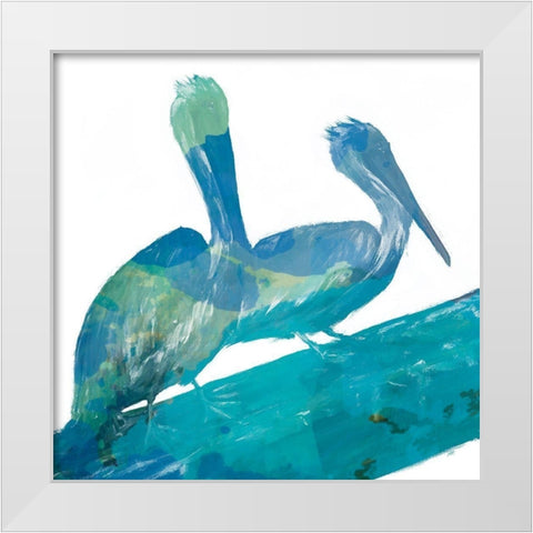 Watercolor Pelican Square 11 White Modern Wood Framed Art Print by DeRice, Julie