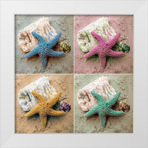 Colorful Starfish White Modern Wood Framed Art Print by Mansfield, Kathy