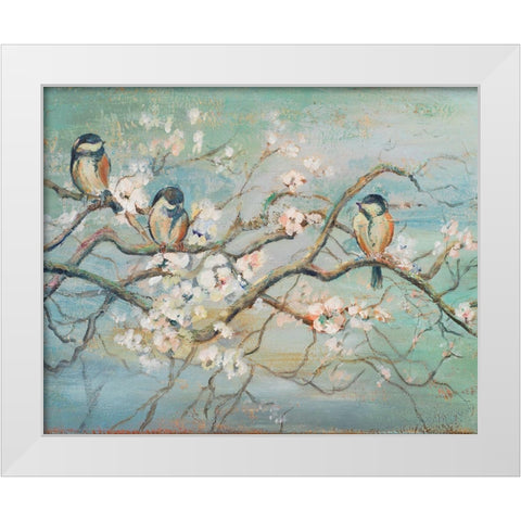 Spring Branch with Birds White Modern Wood Framed Art Print by Pinto, Patricia