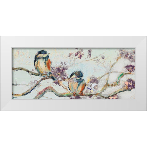 Birds on Cherry Blossom Branch White Modern Wood Framed Art Print by Pinto, Patricia