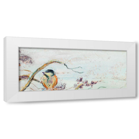 Birds on Cherry Blossom Branch II White Modern Wood Framed Art Print by Pinto, Patricia