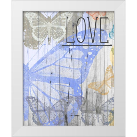 Butterfly Garden Love White Modern Wood Framed Art Print by Meneely, Dan