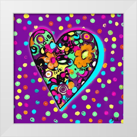 Neon Hearts of Love I White Modern Wood Framed Art Print by Pinto, Patricia
