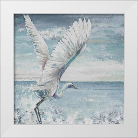 Great Egret Flying White Modern Wood Framed Art Print by Pinto, Patricia