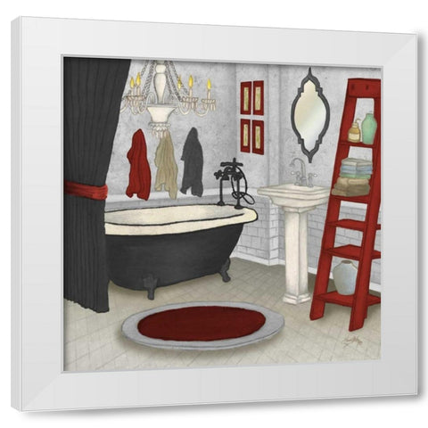 Red Bath Square II White Modern Wood Framed Art Print by Medley, Elizabeth