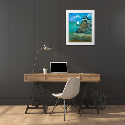 Home Over Looking the Sea White Modern Wood Framed Art Print by Maria, Robin