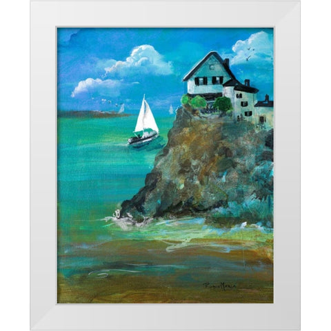 Home Over Looking the Sea White Modern Wood Framed Art Print by Maria, Robin