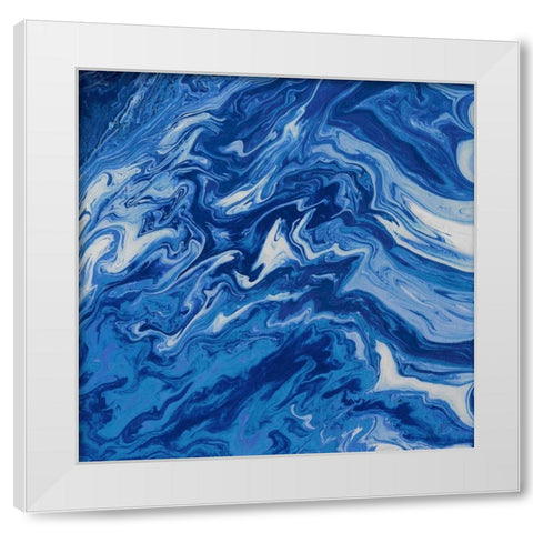 Navy Marble Square White Modern Wood Framed Art Print by Mercado, M.