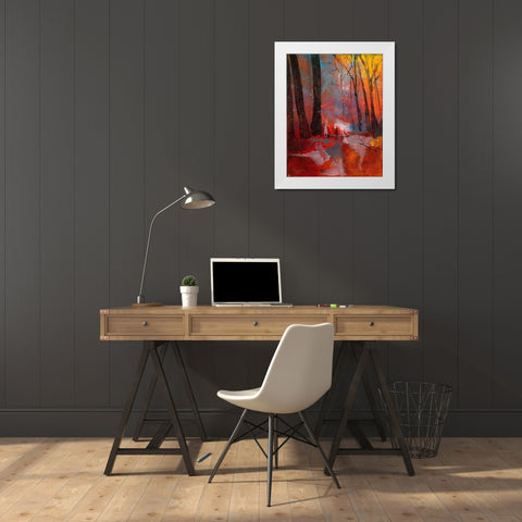 Autumn Meets Winter White Modern Wood Framed Art Print by Maria, Robin