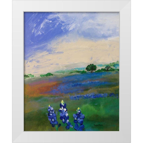 Texas Blue Bonnets White Modern Wood Framed Art Print by Maria, Robin