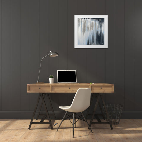 Blue and Silver Paysage I White Modern Wood Framed Art Print by Pinto, Patricia